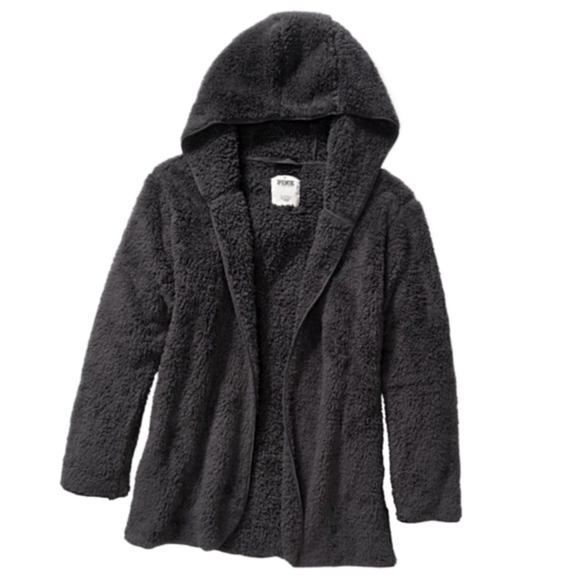 Oversized Sherpa Hooded Cardigan in Dark Grey by PINK Victoria’s Secret – Cozy - Picture 1 of 5